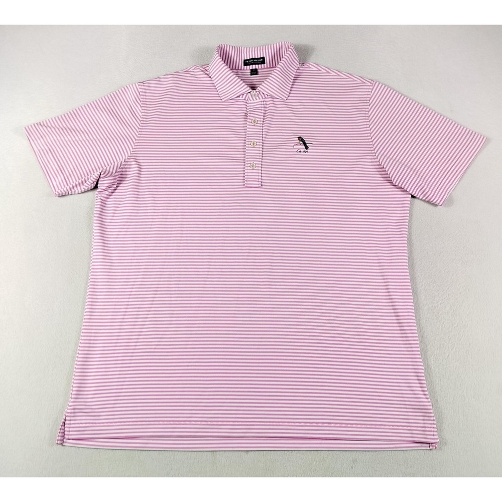 Peter Millar Crown Sport Polo Shirt Mens XL Pink Mood Performance Striped Golf